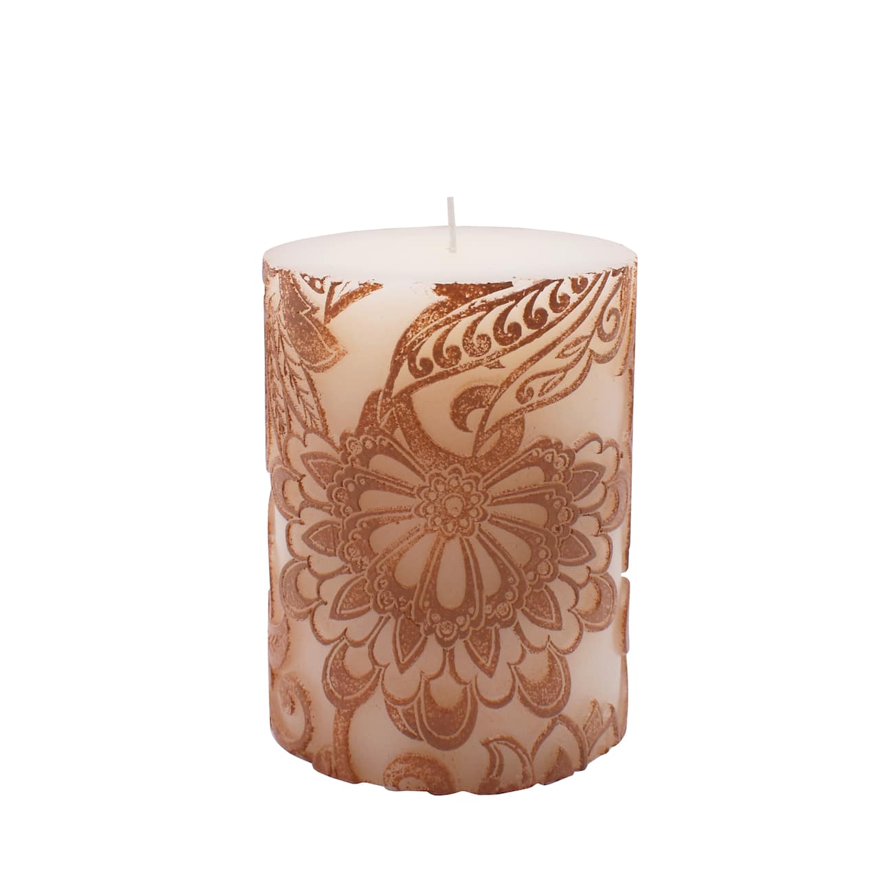 Brown & White Floral Embossed Pillar Candle by Ashland®